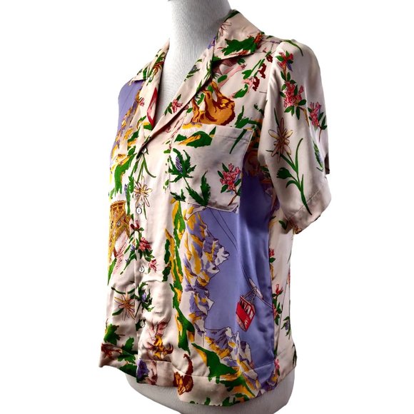 Tiny Anthropologie Womens Swiss Alps Postcard Novelty Button Up Blouse Top XS - Picture 3 of 11